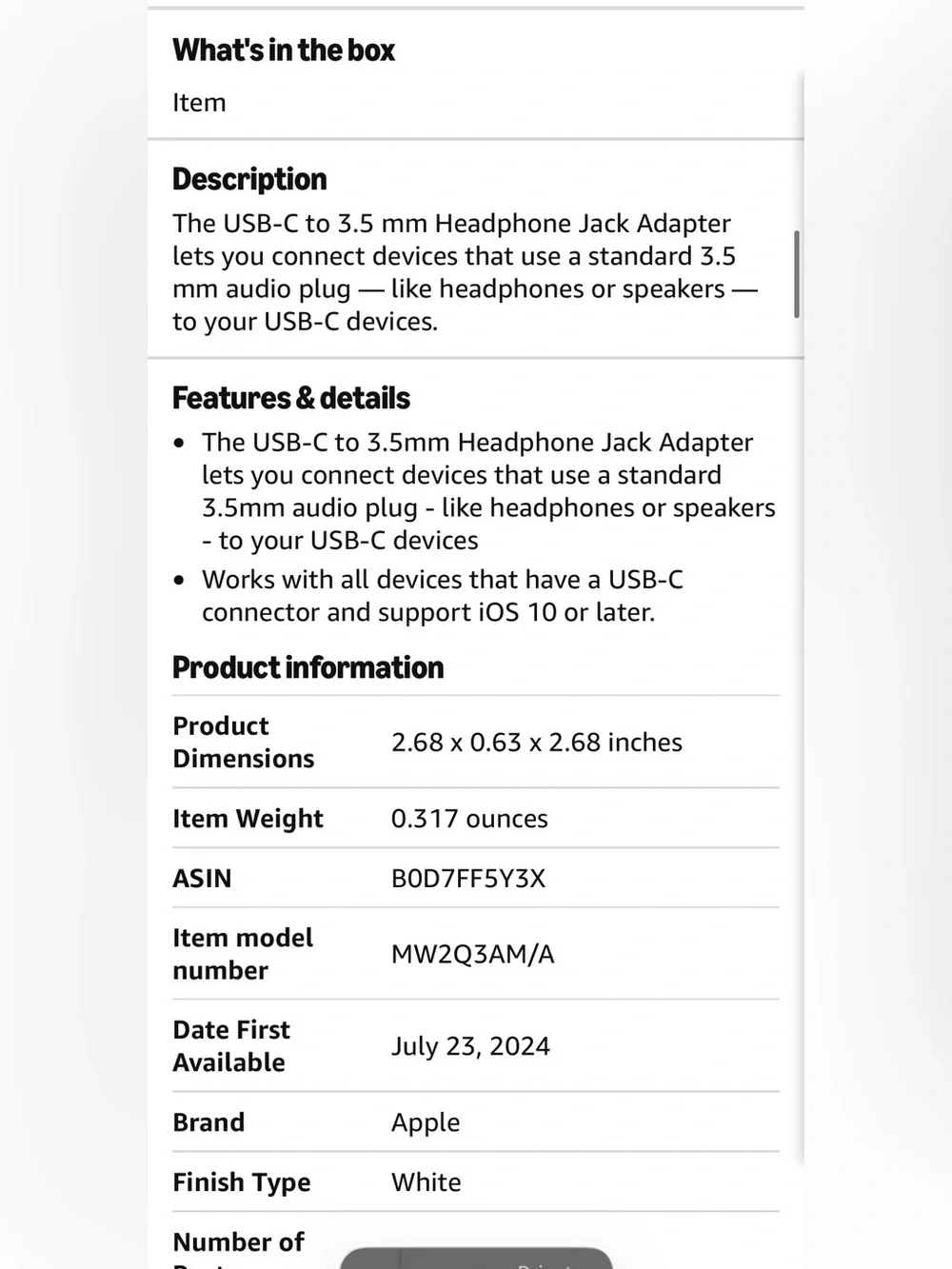 Apple USB-C to 3.5mm headphone jack adapter